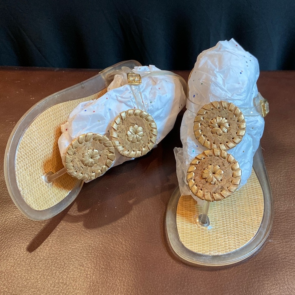 Jack Rogers Jellies with strap, gold & cork, 6